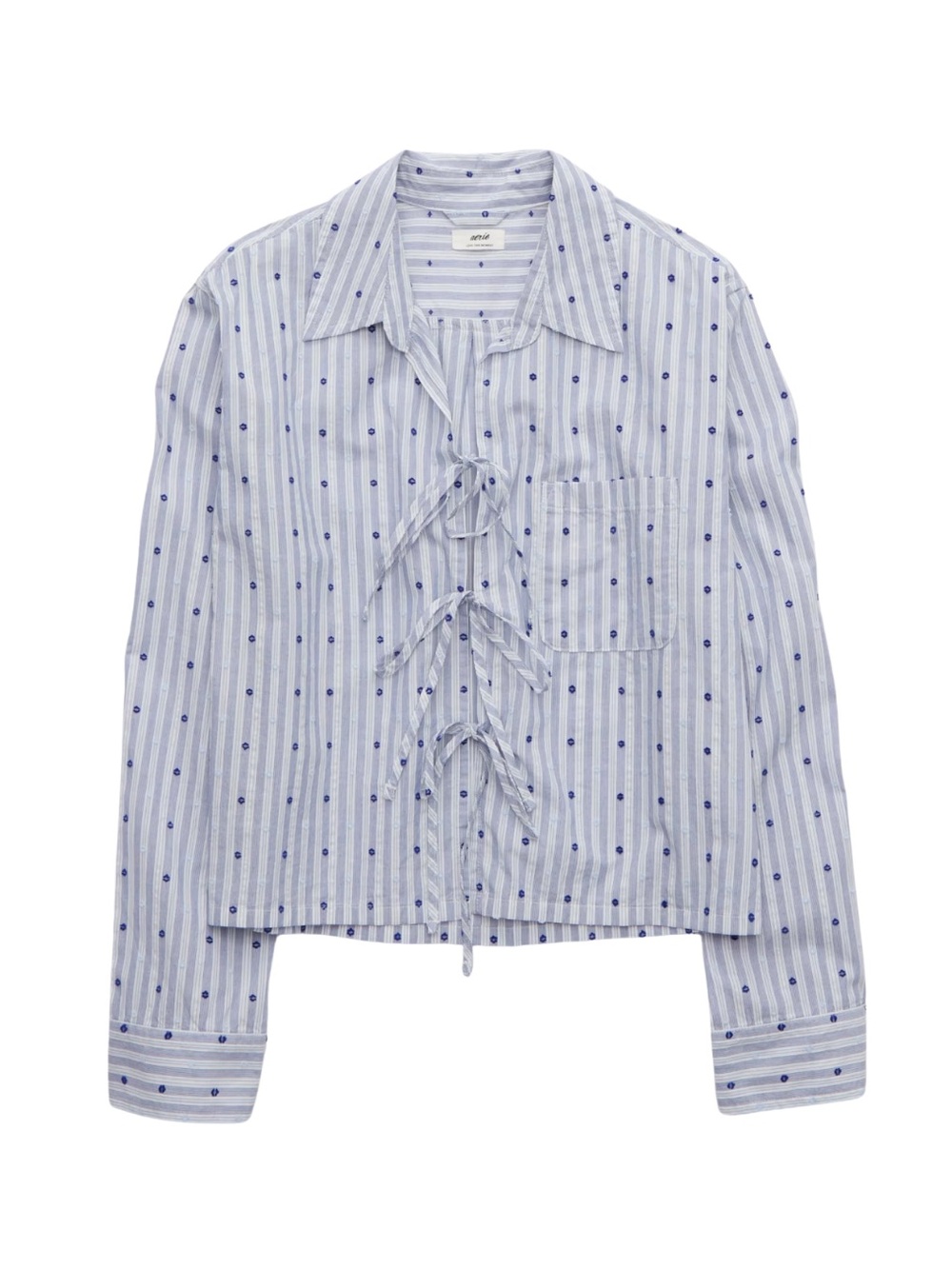 Aerie Off-Duty Blue Stripe/Dot Poplin Tie-Front Oversized Shirt